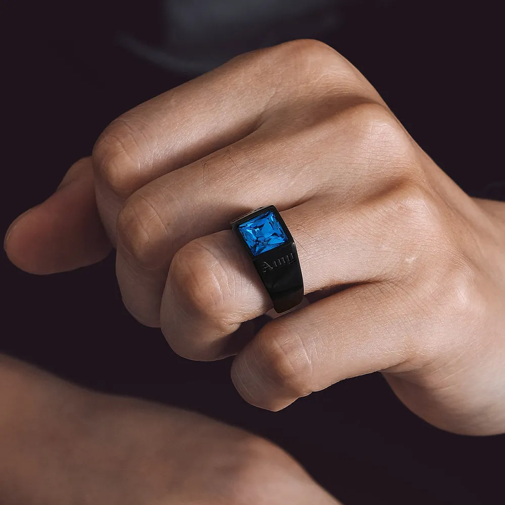 Custom Signet Ring with Blue Topaz For Men