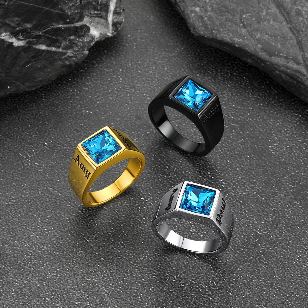 Custom Signet Ring with Blue Topaz For Men