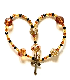 Elegant Amber Rosary Bracelet w/Ornate Bronze Crucifix