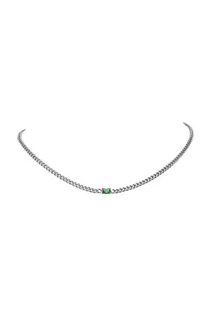 Emerald Curb Necklace Green Silver