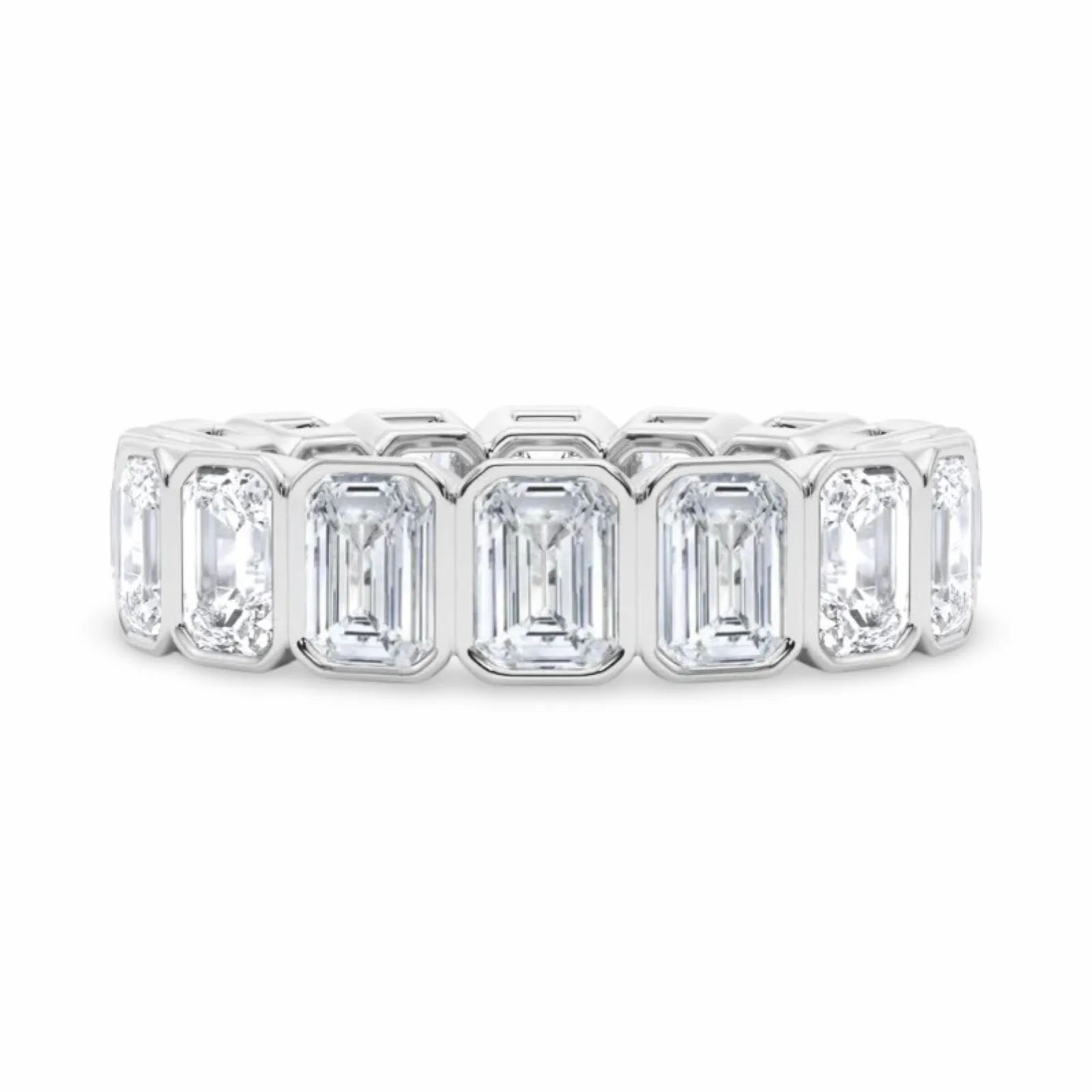 Emerald Cut Bezel Set Lab Grown Diamond Eternity Band