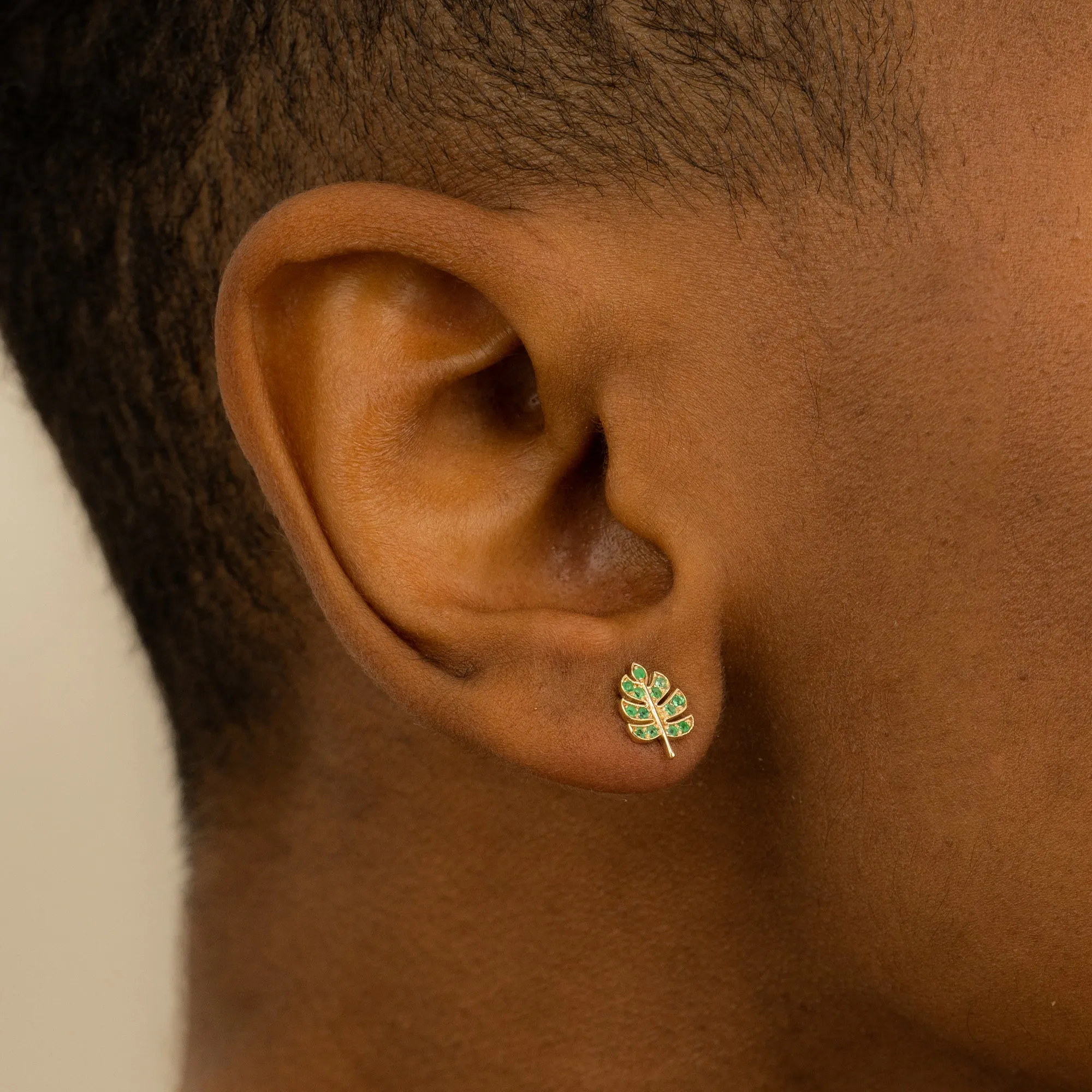 Emerald Palm Leaf Studs, Sasha