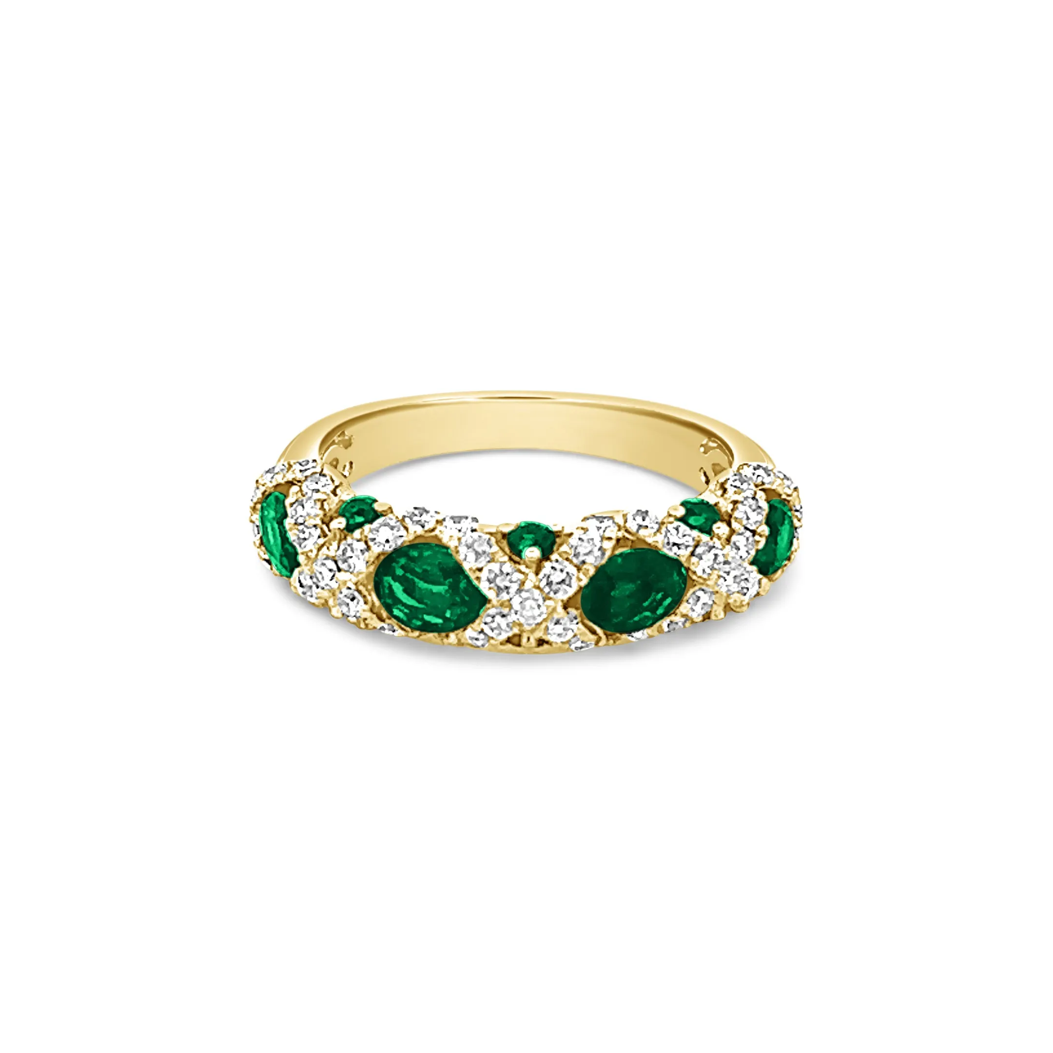 Emerald with Diamond Hugs and Kisses Ring