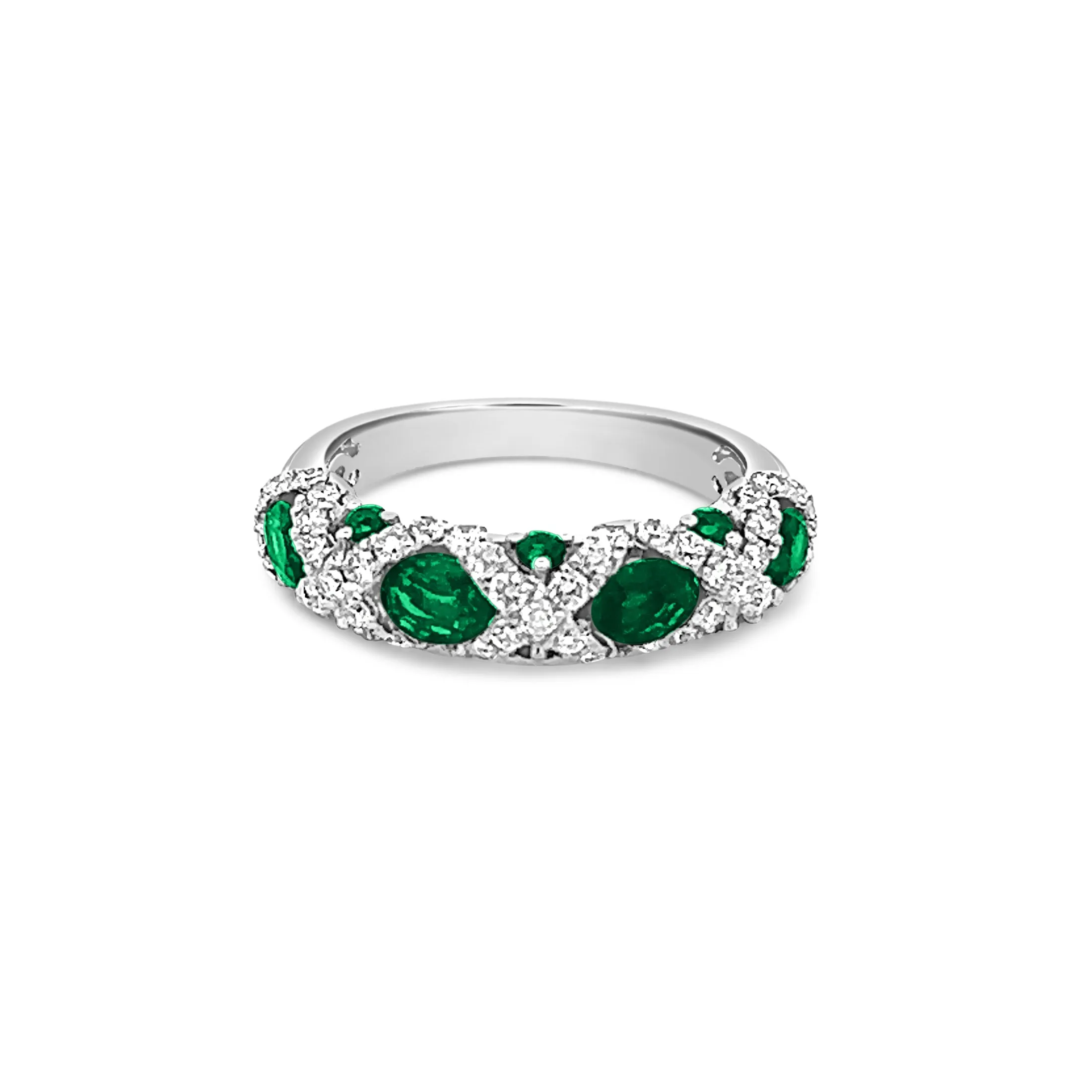 Emerald with Diamond Hugs and Kisses Ring