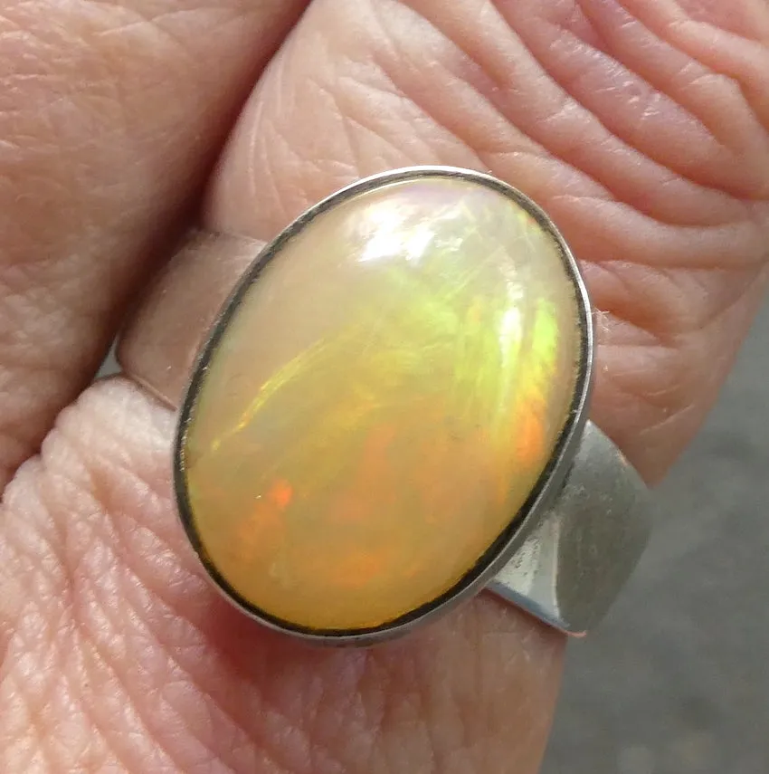 Ethiopian Opal Ring, Large Solid Oval, Colour Flash, Size 10, 925 Silver g2