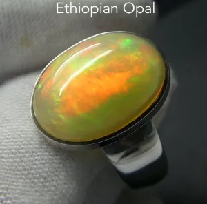 Ethiopian Opal Ring, Large Solid Oval, Colour Flash, Size 10, 925 Silver g2