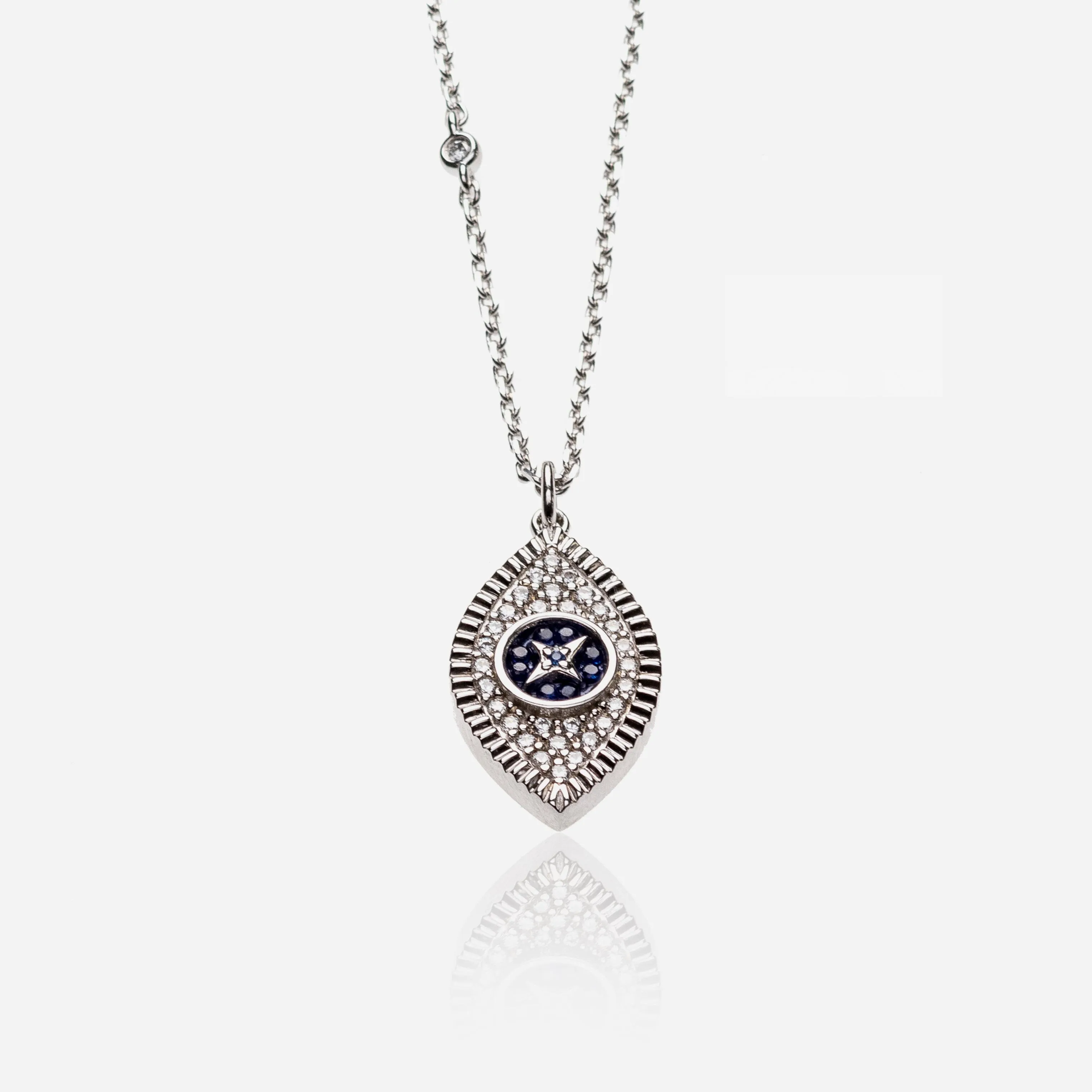 Evil Eye Silver Pendant Necklace with Diamonds