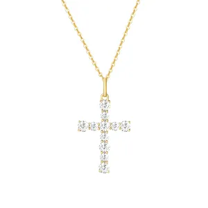 FANCIME White Sapphire Cross 9K Yellow Gold Necklace