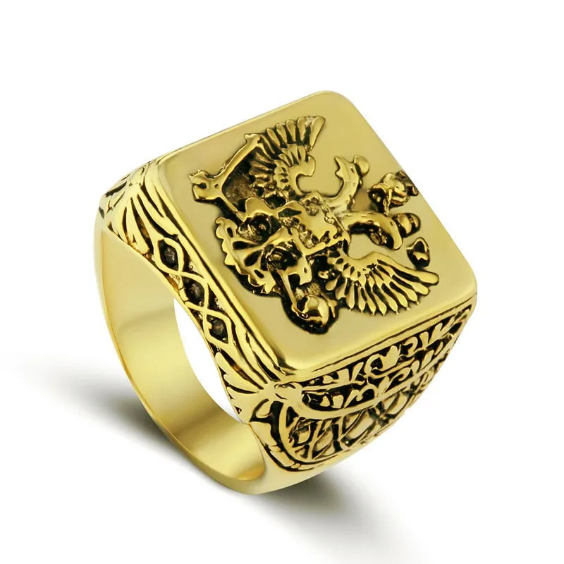 Fashion Men's Signet Ring Russian Empire Double Eagle Rings