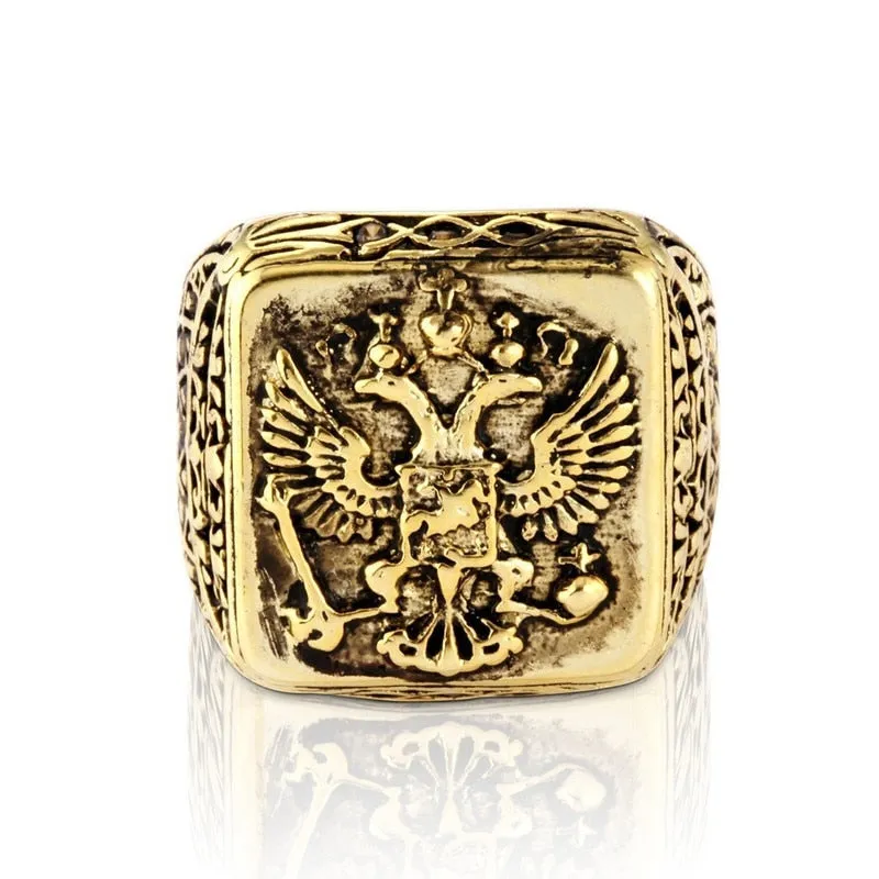 Fashion Men's Signet Ring Russian Empire Double Eagle Rings