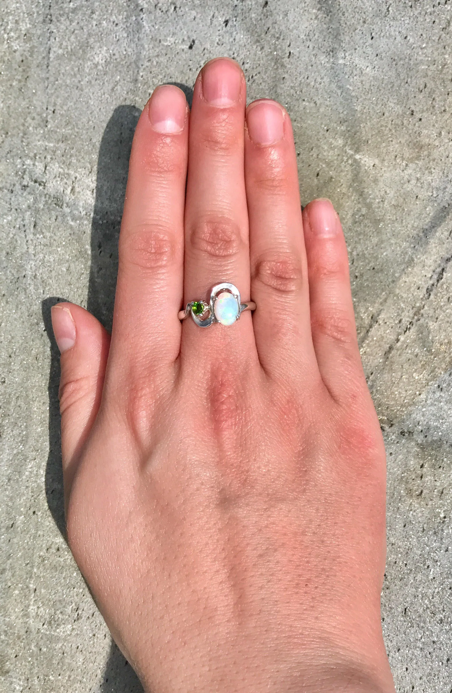 Fire Opal Ring - Two Stone Ring - Opal Statement Ring