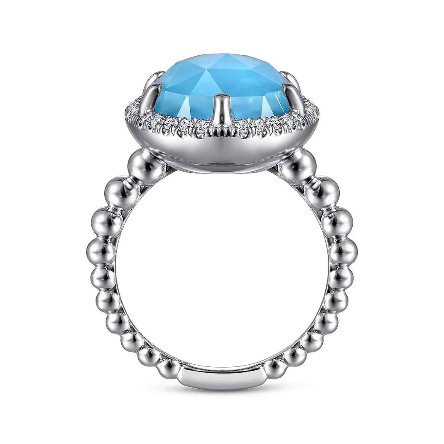 Gabriel & Co. Rock Crystal & Turquoise Signet Ring with White Sapphire Halo