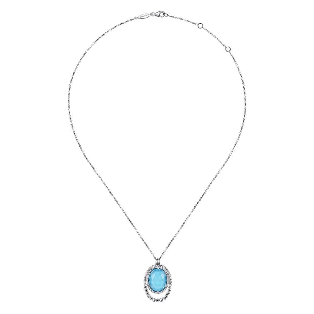 Gabriel & Co. White Sapphire and Rock Crystal and Turquoise Pendant Necklace