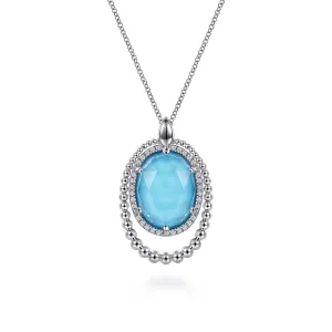 Gabriel & Co. White Sapphire and Rock Crystal and Turquoise Pendant Necklace