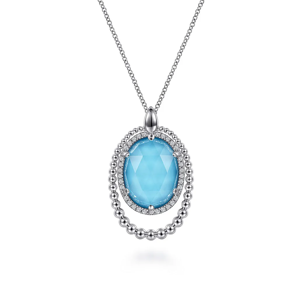 Gabriel & Co. White Sapphire and Rock Crystal and Turquoise Pendant Necklace