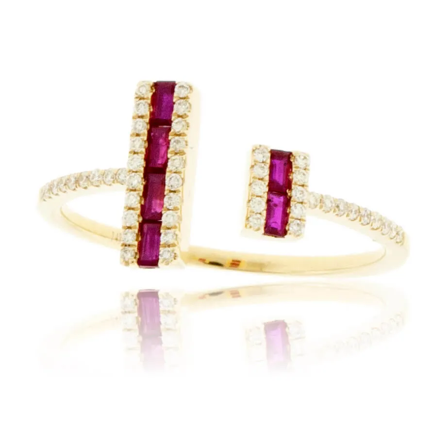 Gap Bar Style Baguette Ruby and Diamond Ring