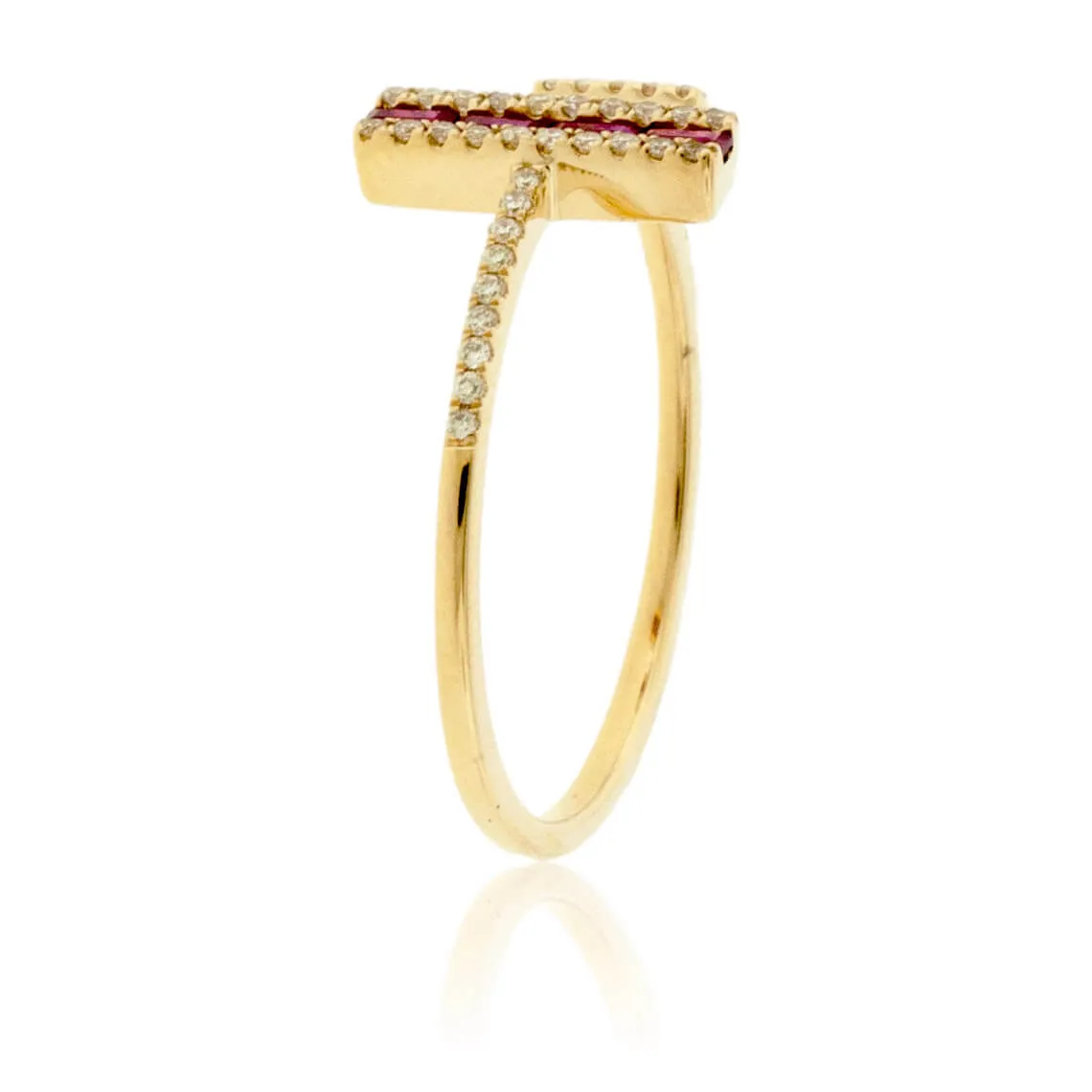 Gap Bar Style Baguette Ruby and Diamond Ring