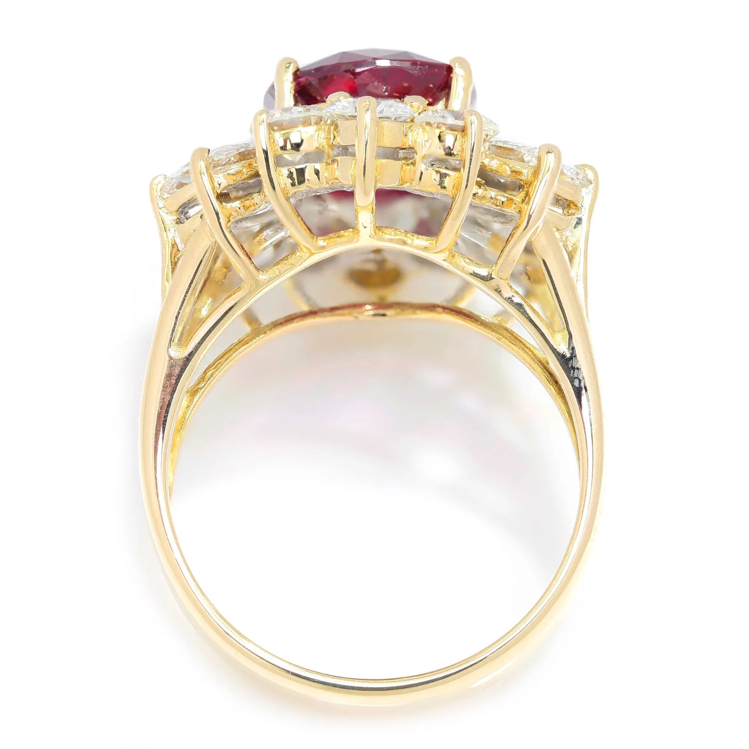 GIA Certified Ruby Halo Ring with Diamonds 18K Gold 6.57ctw