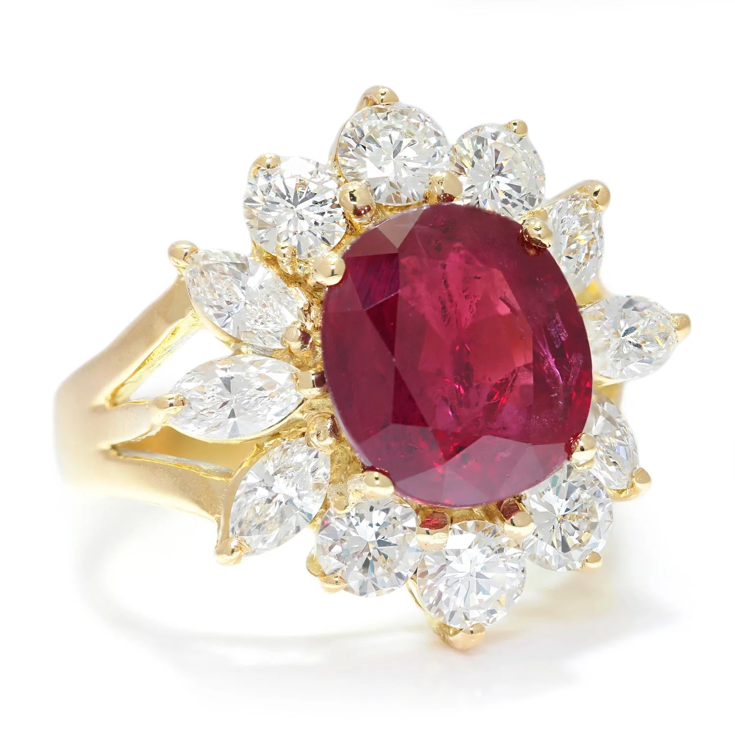 GIA Certified Ruby Halo Ring with Diamonds 18K Gold 6.57ctw