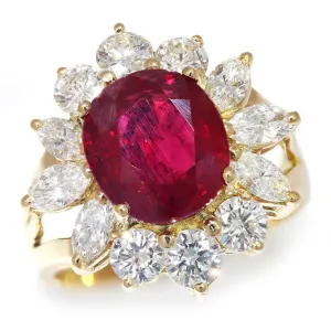 GIA Certified Ruby Halo Ring with Diamonds 18K Gold 6.57ctw