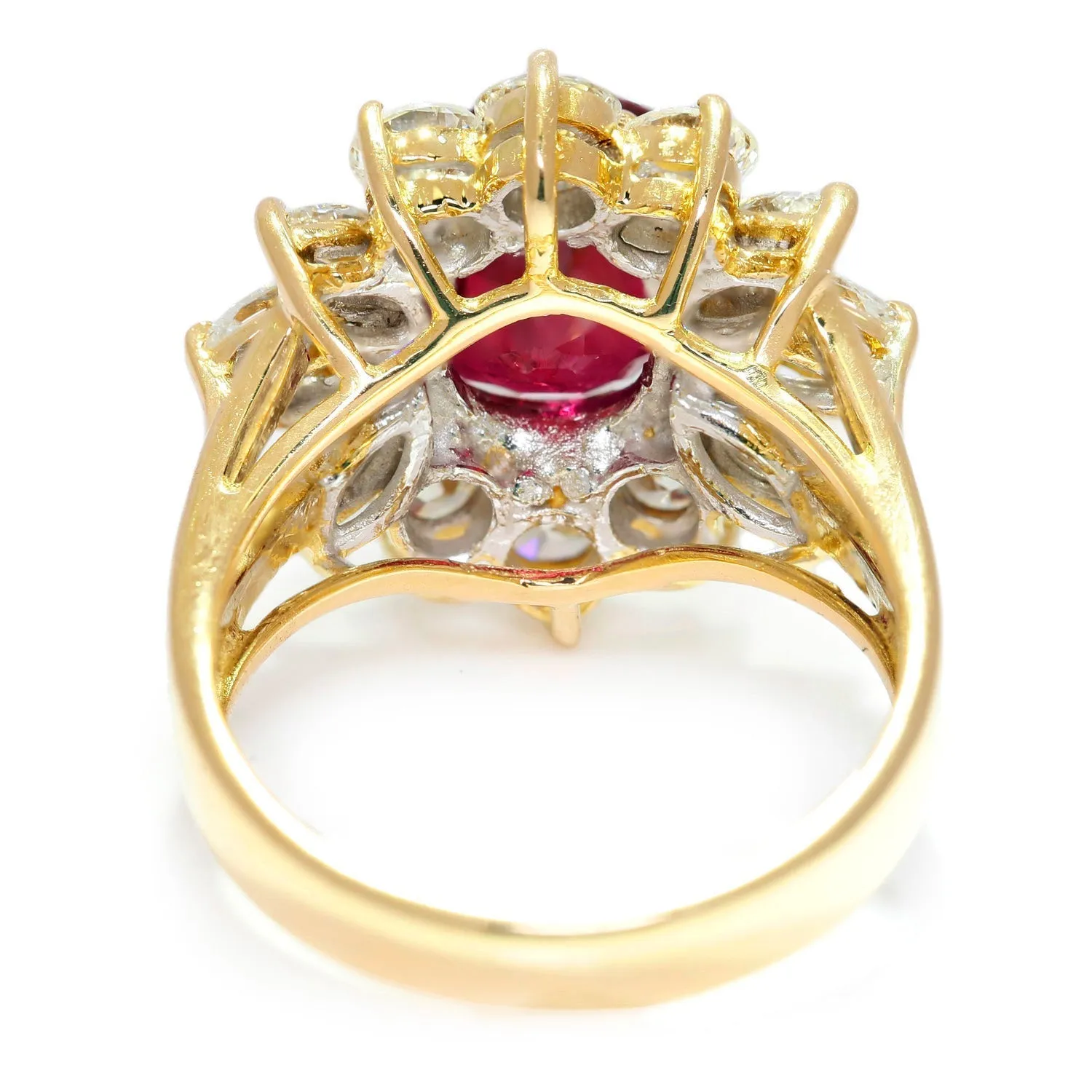 GIA Certified Ruby Halo Ring with Diamonds 18K Gold 6.57ctw