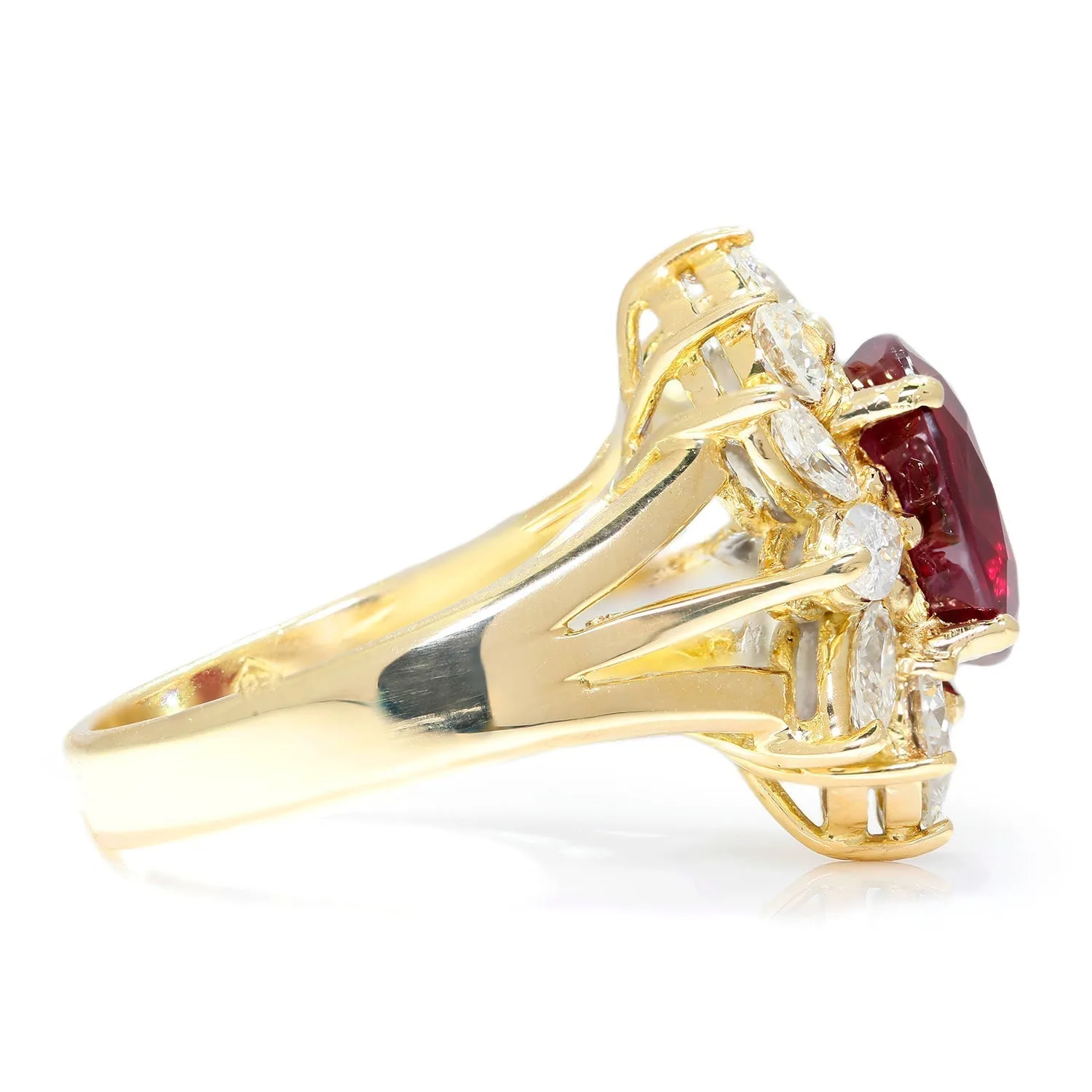 GIA Certified Ruby Halo Ring with Diamonds 18K Gold 6.57ctw