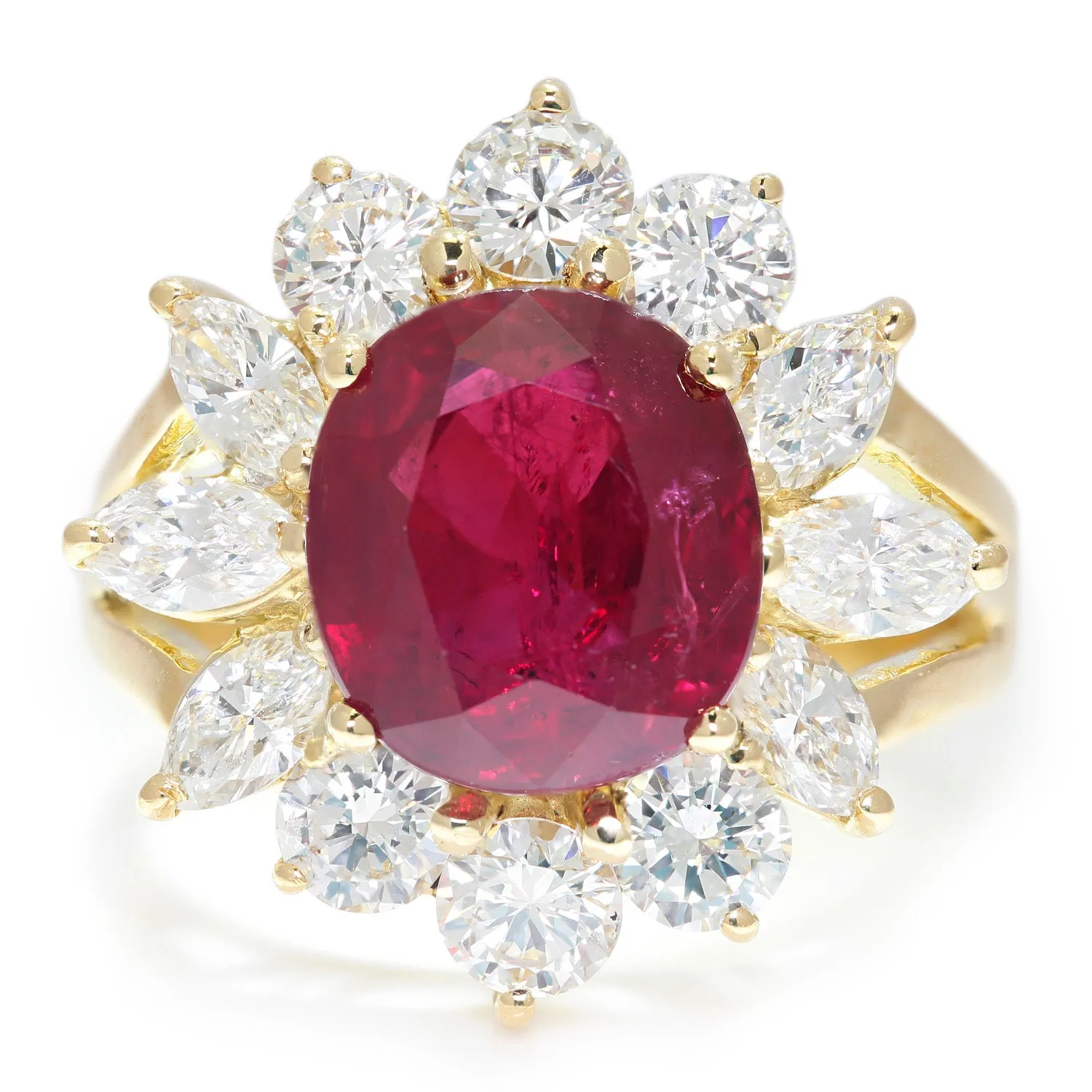 GIA Certified Ruby Halo Ring with Diamonds 18K Gold 6.57ctw