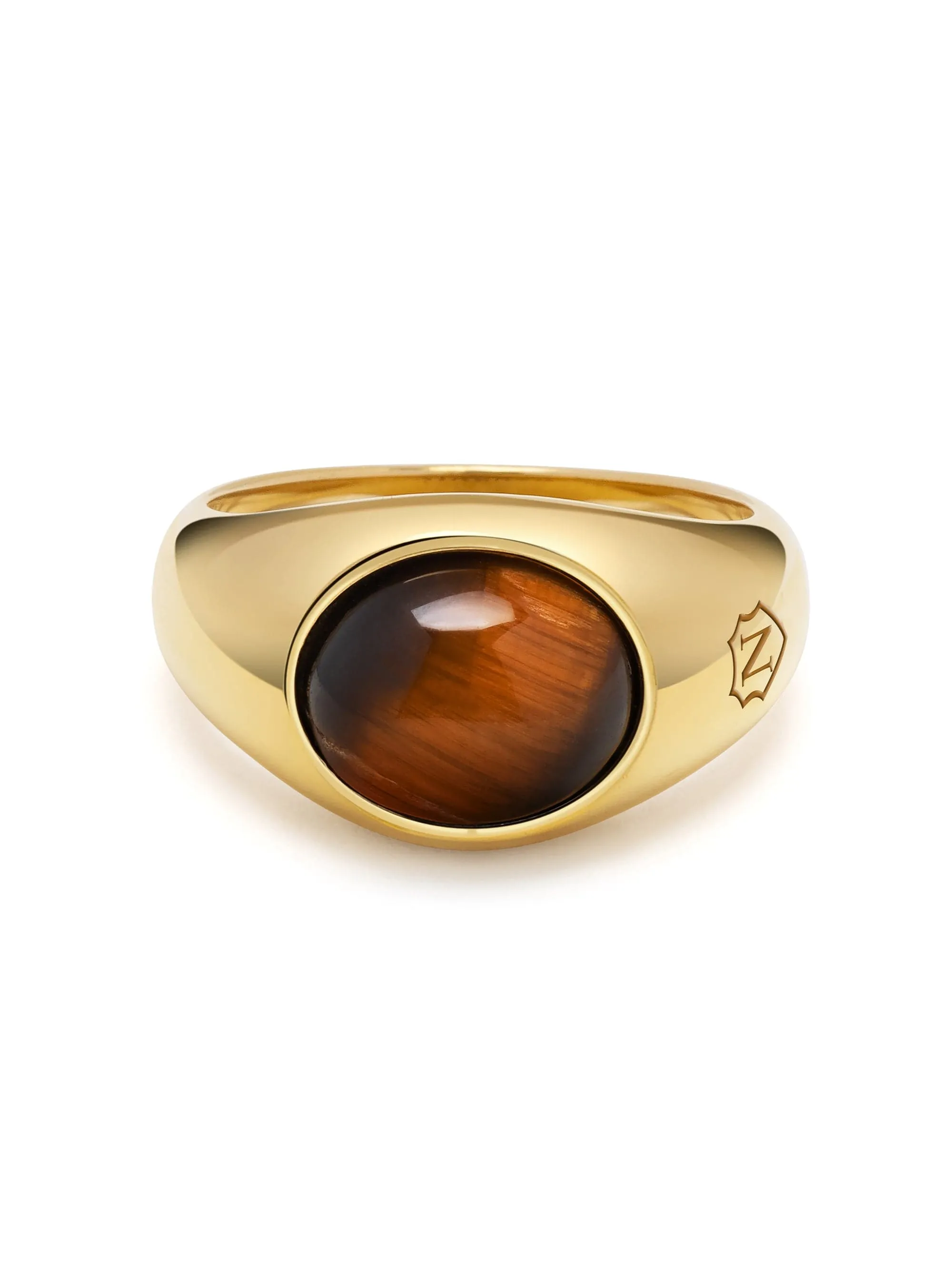 Gold Oval Signet Ring with Brown Tiger Eye