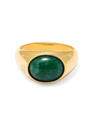 Gold Oval Signet Ring with Green Jade