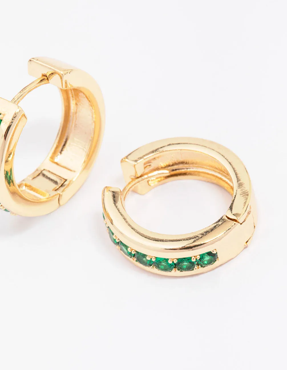 Gold Plated Cubic Zirconia Encased Huggie Hoop Earrings