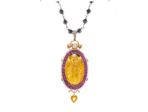 Golden Buddha on Black Moissanite Necklace