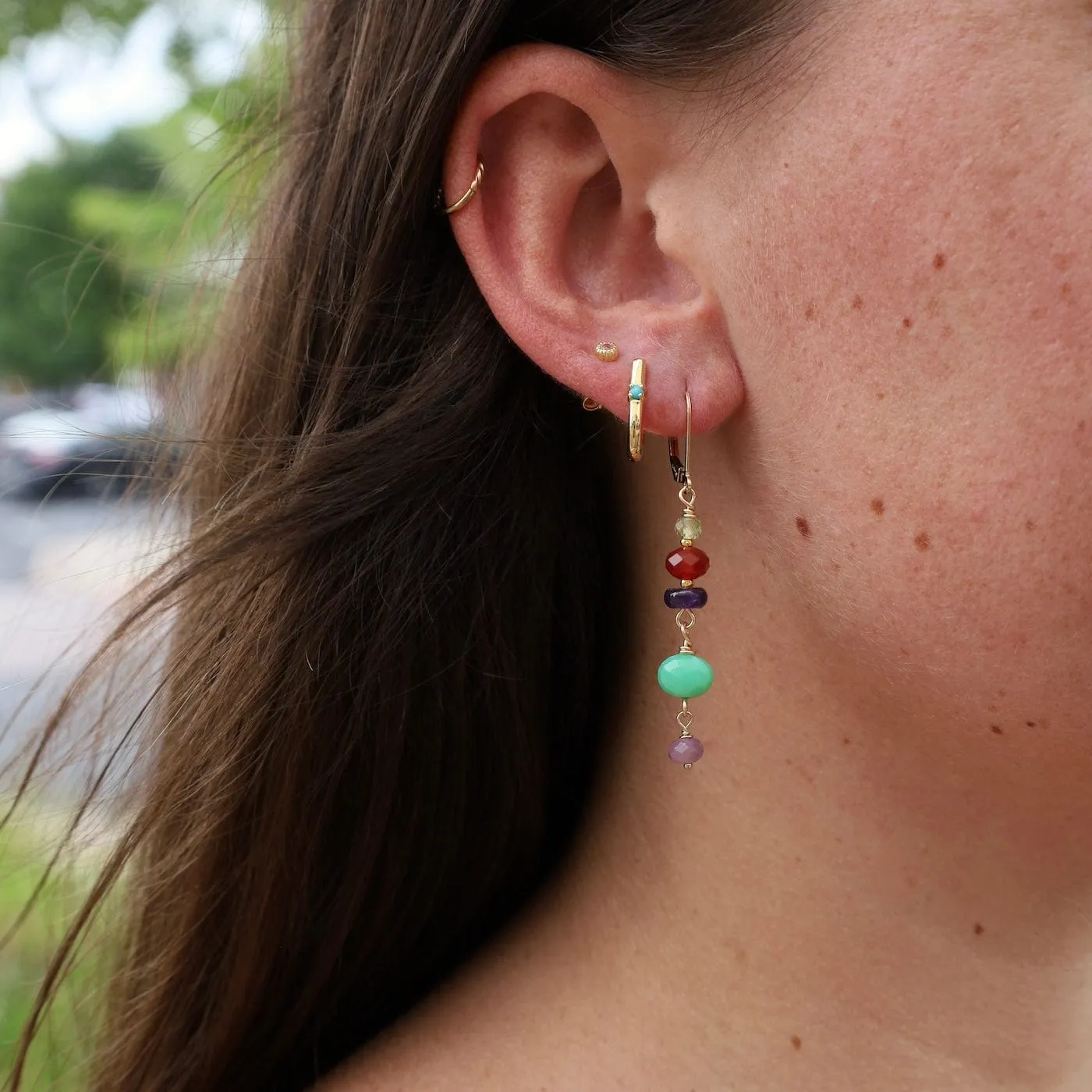 Golden Mixed Stone Falling Leaves Earrings