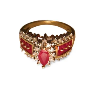 Gorgeous Estate 14K Yellow Gold Diamond Ruby Marquise Band Ring