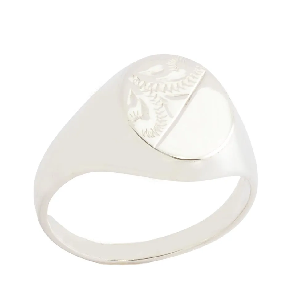 Hand Engraved Design Oval Signet Ring Sterling Silver