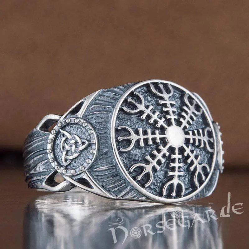 Handcrafted Helm of Awe Druid Signet Ring - Sterling Silver