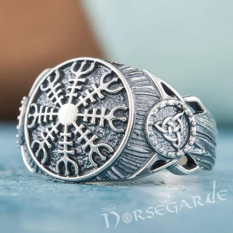 Handcrafted Helm of Awe Druid Signet Ring - Sterling Silver