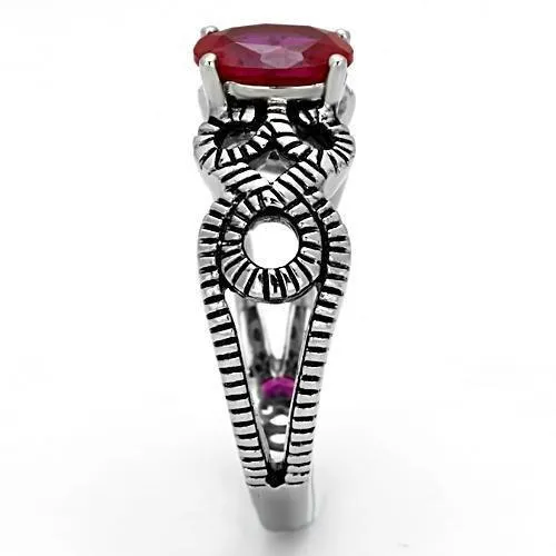 High polished (no plating) Stainless Steel Ring with AAA Grade CZ in Ruby for Women Style TK1112