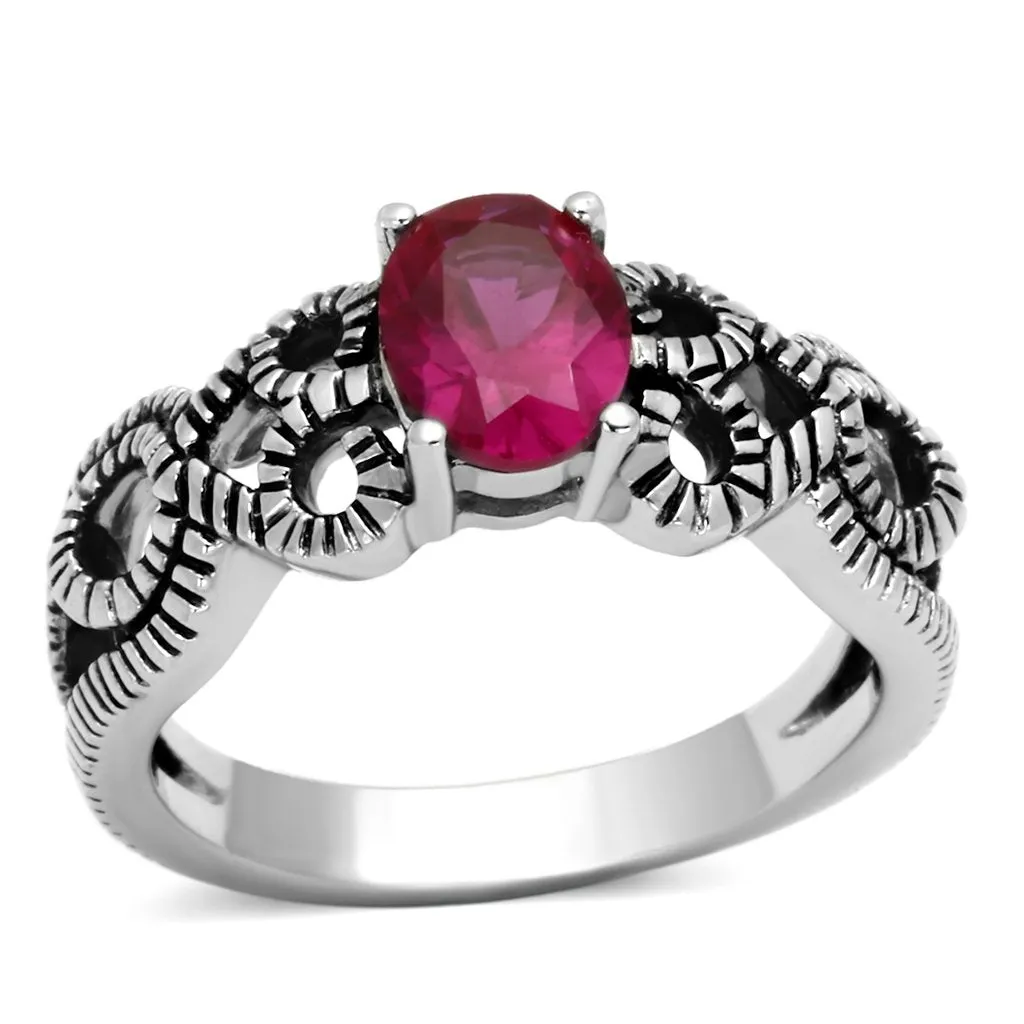 High polished (no plating) Stainless Steel Ring with AAA Grade CZ in Ruby for Women Style TK1112