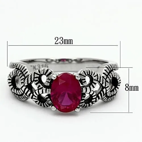 High polished (no plating) Stainless Steel Ring with AAA Grade CZ in Ruby for Women Style TK1112