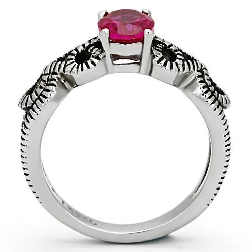 High polished (no plating) Stainless Steel Ring with AAA Grade CZ in Ruby for Women Style TK1112