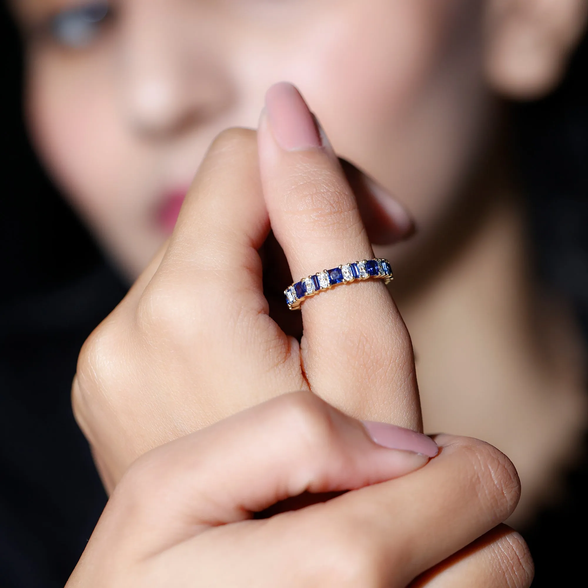 Lab-Created Blue Sapphire and Diamond Classic Eternity Band Ring