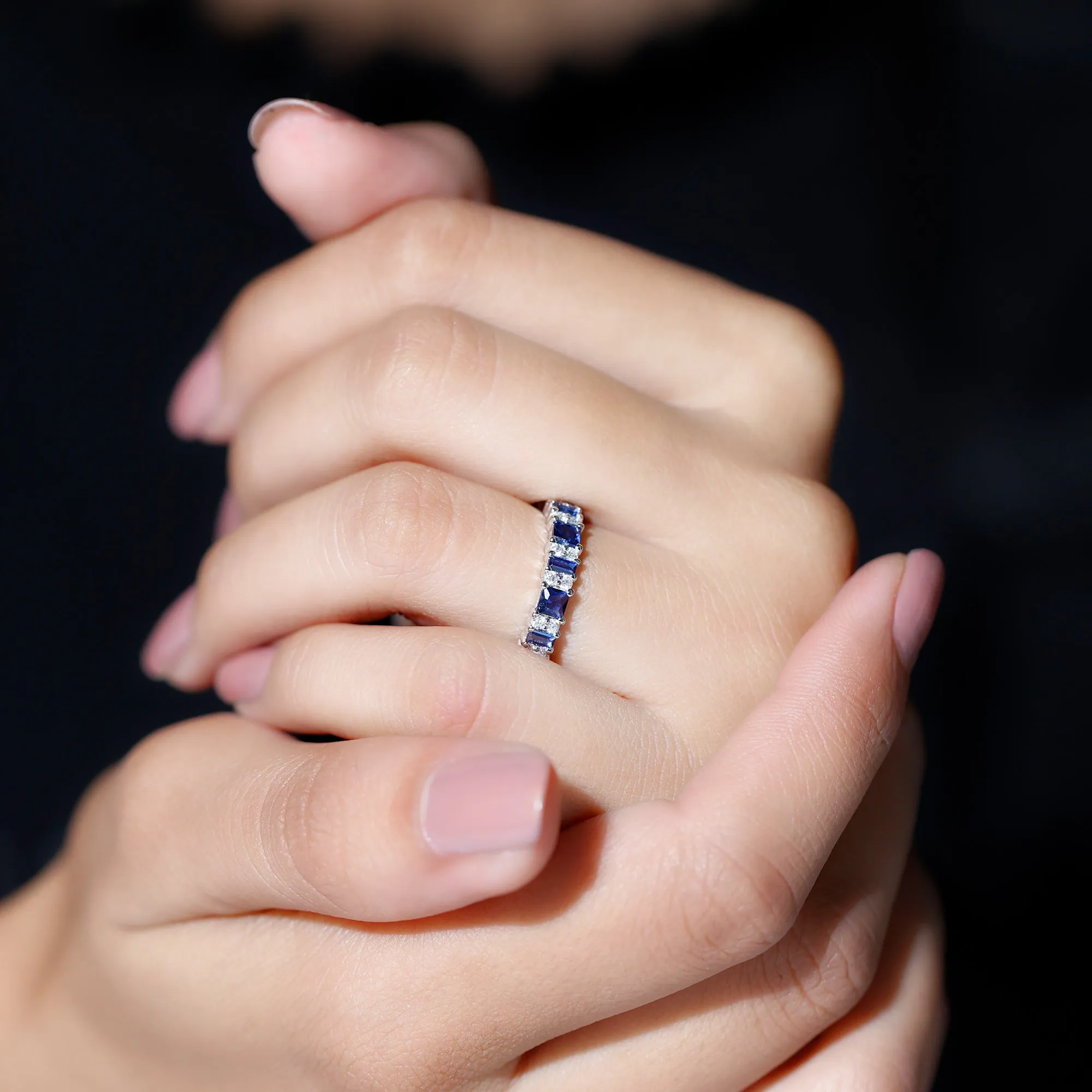 Lab-Created Blue Sapphire and Diamond Classic Eternity Band Ring