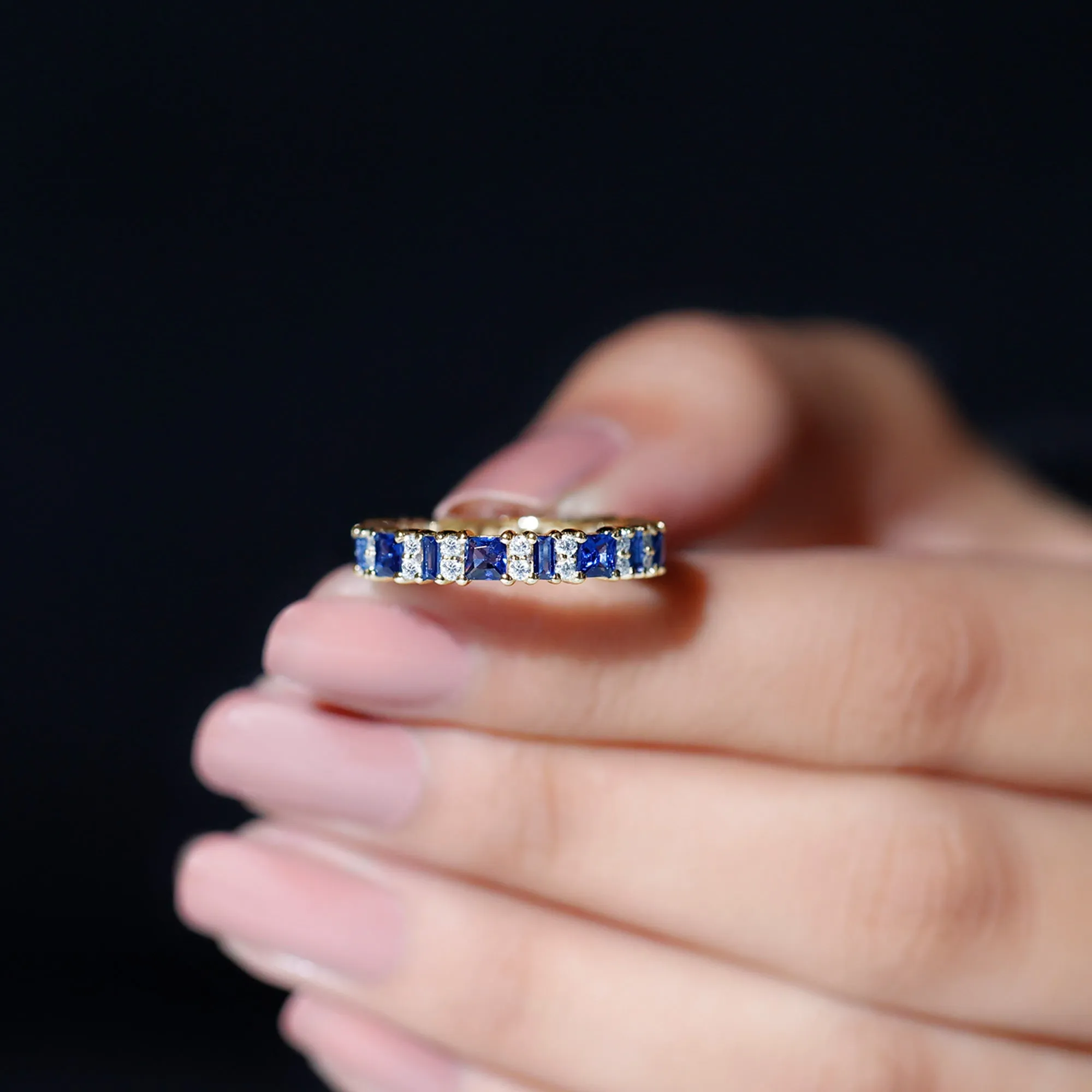 Lab-Created Blue Sapphire and Diamond Classic Eternity Band Ring