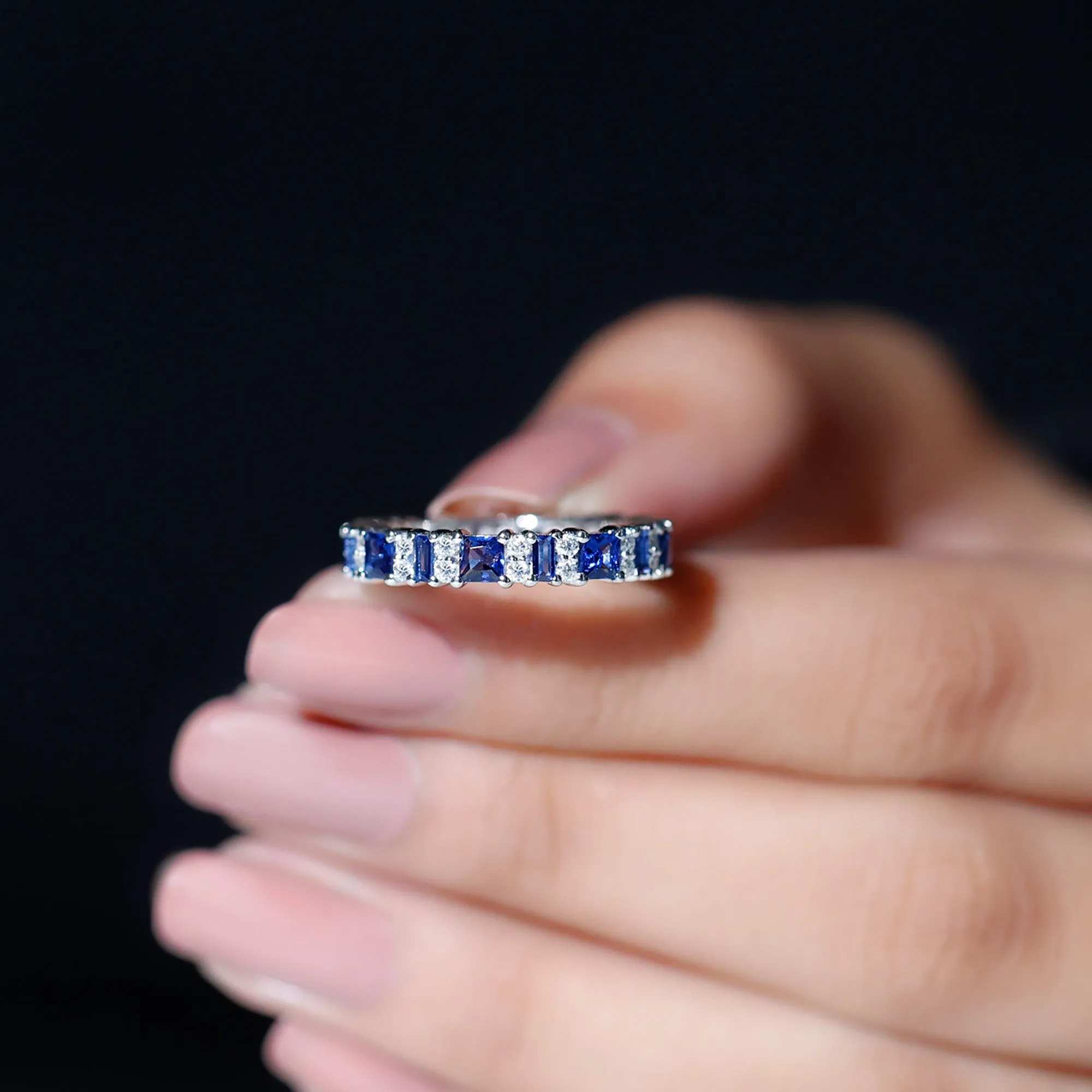 Lab-Created Blue Sapphire and Diamond Classic Eternity Band Ring