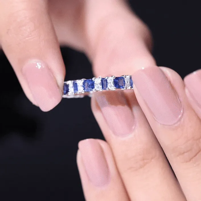 Lab-Created Blue Sapphire and Diamond Classic Eternity Band Ring