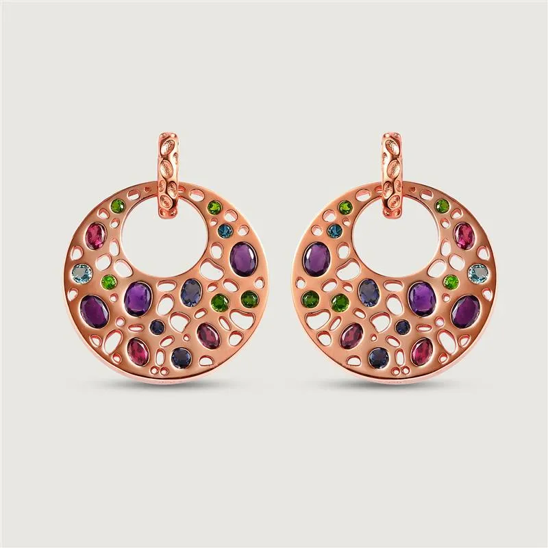 Lattice Disc Multi Gems Drop Earrings