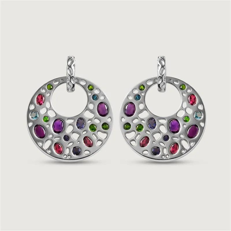 Lattice Disc Multi Gems Drop Earrings