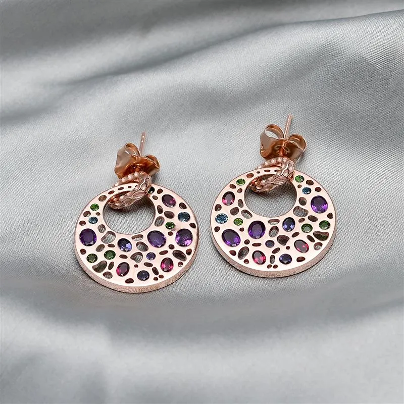 Lattice Disc Multi Gems Drop Earrings