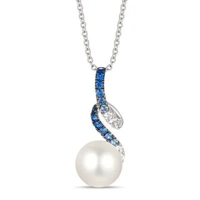 Le Vian 14K Vanilla Gold Denim Ombre and White Sapphire and Pearl Necklace