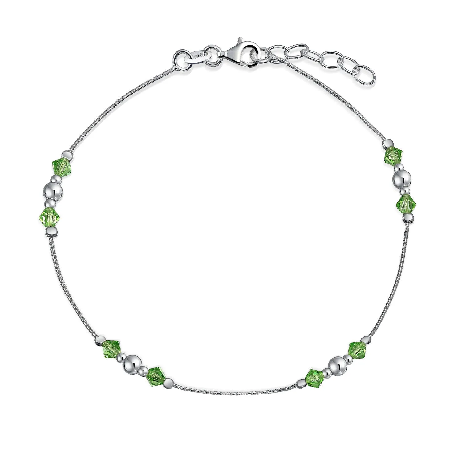 Lime Green Crystal Bead Anklet Ankle Bracelet Sterling Silver 9-10"